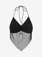ZAFUL Top Superposé en Maille à Col Halter L Noir