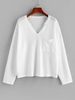 ZAFUL Tricot Décontracté à Goutte Epaule avec Poche Poitrine M Blanc