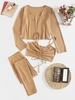 ZAFUL Trois Pièces Ensemble de Pantalon Sanglé Côtelé en Tricot Xl Café lumière