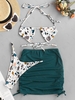 ZAFUL Trois Pièces Maillot de Bain Bikini Croisé à Coupe Haute à Pois L Blanc