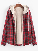 ZAFUL Veste à Capuche à Carreaux à Bouton-Pression à Doublure Fourrée en Flanelle S Multi d