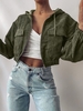 ZAFUL Veste à Capuche à Goutte Epaule avec Poche en Velours Côtelé L Vert