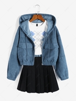 ZAFUL Veste à Capuche à Goutte Epaule avec Poche en Velours Côtelé S Bleu