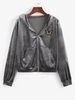 ZAFUL Veste à Capuche Applique Papillon en Velours S Gris