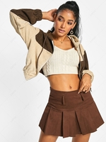 ZAFUL Veste à Capuche Bicolore Zippée en Velours Côtelé Xl Café profond