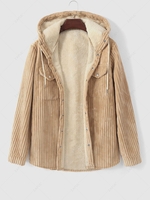 ZAFUL Veste à Capuche Doublure en Velours Côtelé Design avec Poches L Café lumière
