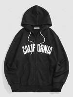 ZAFUL Veste à Capuche Essentiel Vintage Zippée à Imprimé Lettre du Streetwear Xl Noir