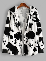 ZAFUL Veste à Capuche Fourrée Motif de Vache 2xl Blanc