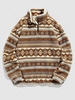 ZAFUL Veste à Capuche Pull-over Ethnique Pailletté Design en Fausse Laine Xl Café
