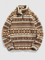 ZAFUL Veste à Capuche Pull-over Ethnique Pailletté Design en Fausse Laine Xl Café