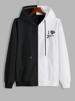ZAFUL Veste à Capuche Rose et Brodée à Demi-Zip Xxl Noir