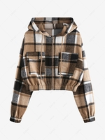 ZAFUL Veste à Capuche Zippée à Carreaux avec Poche à Rabat en Flanelle L