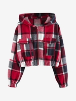 ZAFUL Veste à Capuche Zippée à Carreaux avec Poche à Rabat en Flanelle M Rouge foncé