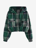 ZAFUL Veste à Capuche Zippée à Carreaux avec Poche à Rabat en Flanelle S Vert profond