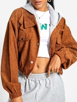 ZAFUL Veste à Capuche Zippée en Velours Côtelé Xl Café