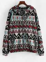 ZAFUL Veste à Capuche Zippée Géométrique Tricotée à Doublure en Laine S Bleu gris