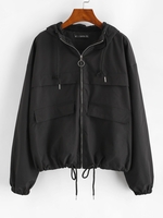 ZAFUL Veste à Capuche Cargo Coupe Vent Zippée S Noir