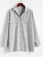 ZAFUL Veste à Carreaux à Ourlet Brut en Tweed S Blanc