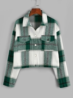 ZAFUL Veste à Carreaux Goutte Epaule avec Poche L Vert