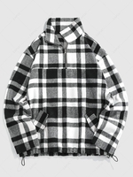 ZAFUL Veste à Carreaux Imprimée à Quart Zip en Laine Mélangée Xl Noir