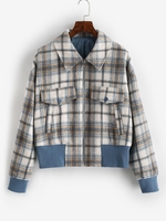 ZAFUL Veste à Carreaux Zippée en Laine Mélangée avec Poches M Café