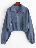 ZAFUL Veste à Goutte Epaule avec Poche en Velours Côtelé L Ardoise bleue