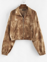 ZAFUL Veste à Goutte Epaule avec Poche en Velours Côtelé S Café lumière