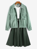 ZAFUL Veste à Goutte Epaule avec Poche en Velours Côtelé S Vert clair