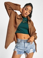 ZAFUL Veste à Goutte Epaule avec Poche Poitrine en Velours Côtelé S Café