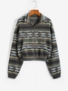 ZAFUL Veste à Imprimé Aztèque Ethnique avec Fermeture Éclair M Café profond