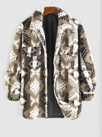 ZAFUL Veste à Imprimé Ethnique en Fausse Laine en Velours D