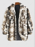 ZAFUL Veste à Imprimé Ethnique en Fausse Laine en Velours D