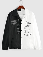 ZAFUL Veste Bicolore à Imprimé Visage S Noir