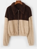 ZAFUL Veste Bicolore Zippée en Fausse Fourrure S Bronze