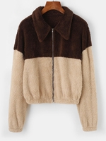 ZAFUL Veste Bicolore Zippée en Fausse Fourrure S Bronze