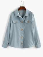 ZAFUL Veste Boutonnée Détaillée en Velours Côtelé Xl Bleu gris