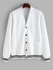 ZAFUL Veste Boutonnée en Tricot à Câble Design Rayée avec Poche en Avant S Blanc