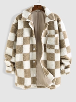ZAFUL Veste Boutonnée Motif à Carreaux en Fausse Laine M Café