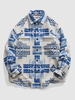 ZAFUL Veste Boutonnée Motif Géométrique de Style Ethnique avec Poche à Rabat L Bleu