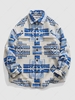 ZAFUL Veste Boutonnée Motif Géométrique de Style Ethnique avec Poche à Rabat Xxl Bleu