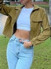 ZAFUL Veste Cargo Zippée en Velours Côtelé S Vert armée