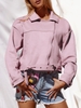 ZAFUL Veste Ceinturée Zippée en Faux Daim S Rouge à lèvres rose