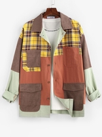 ZAFUL Veste Chemise Jointve Panneau en Blocs de Couleurs à Carreaux avec Poche 2xl