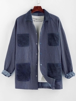 ZAFUL Veste Chemise Rayure Fine Jointive en Blocs de Couleurs avec Poche Xl