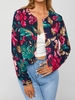 ZAFUL Veste Courte à Imprimé Fleur Ouverte en Avant S Bleu profond