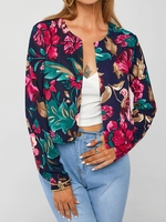 ZAFUL Veste Courte à Imprimé Fleur Ouverte en Avant S Bleu profond