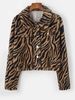 ZAFUL Veste Courte Tigre Rayée avec Poches en Fausse Fourrure S Bronze
