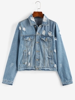 ZAFUL Veste Déchirée Boutonnée en Denim M Bleu
