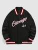 ZAFUL Veste de Base-ball avec Motif de Lettre Chicago et Braguette Boutonnée L Noir