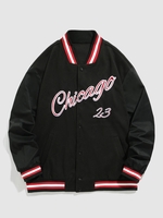 ZAFUL Veste de Base-ball avec Motif de Lettre Chicago et Braguette Boutonnée Xl Noir